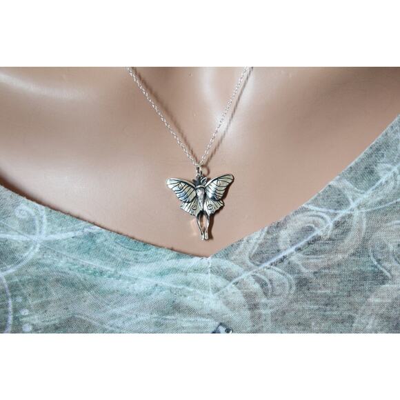 Sterling Silver Luna Moth Pendant Necklace, Moth Necklace - Picture 1 of 3